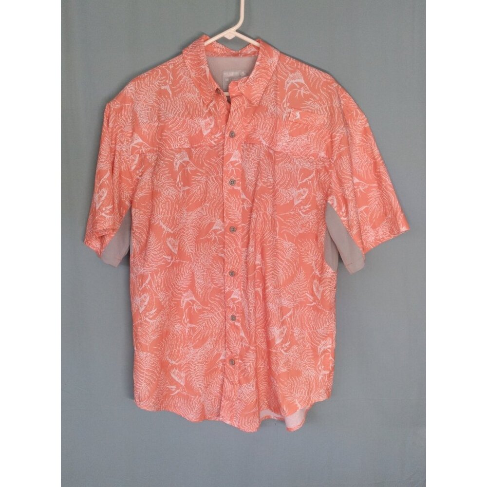 Reel Legends Mariner II Shirt Sz M Orange White Mens Collar Short Sleeve Vented